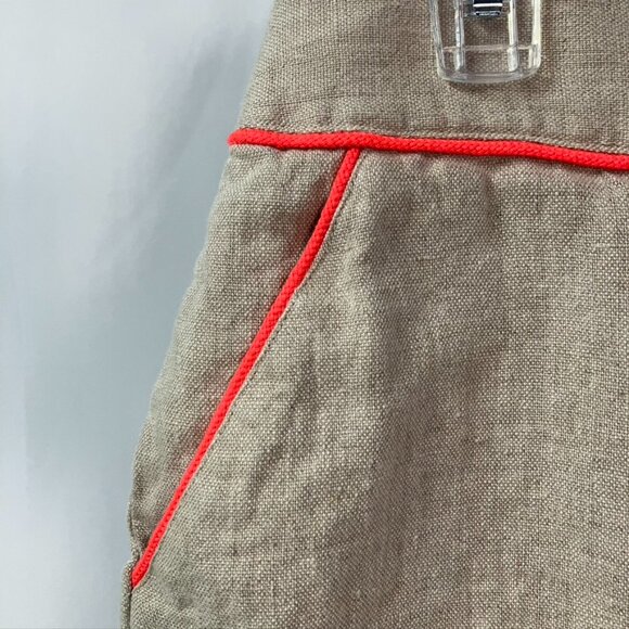 Ann Taylor Loft Linen Mini Skirt Pockets Neon Trim Y2K Womens 2 Tan Neon Boho - Picture 2 of 14